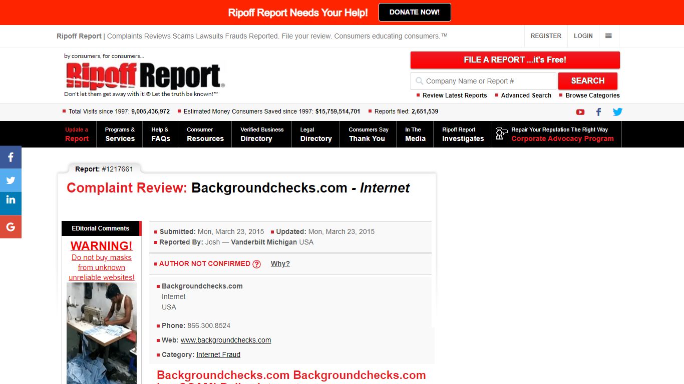 Ripoff Report | Backgroundchecks.com Review - Internet